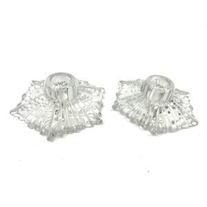 VTG Clear Pressed Glass Candle Holder Starburst Pattern MCM Art‎ Deco Lot of 2
